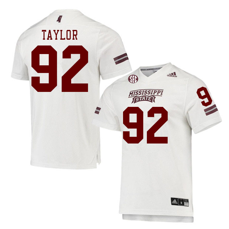 Men #92 Eric Taylor Mississippi State Bulldogs College Football Jerseys Stitched Sale-White - Click Image to Close
